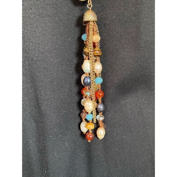 Glass beaded natural necklace with tassels - Picture 4 of 7